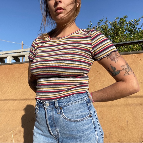 Striped cropped T-shirt by Love J - Picture 1 of 3